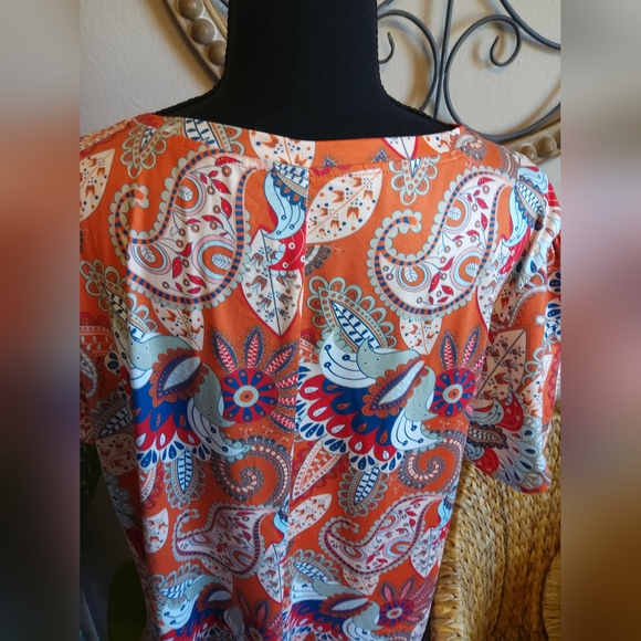 Enmain Paisley Print V-Neck Top - Orange and Blue - Picture 7 of 10